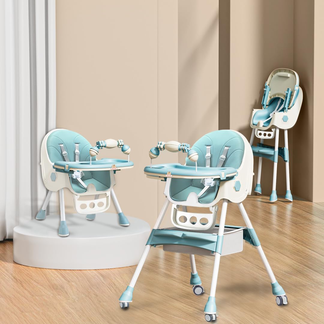 Infantso Feed-X 5-in-1 Multifunctional Baby High Chair for Baby/Kids, Toddler Feeding Booster Seat with Safety Harness, Wheels, Cushion & Basket, Adjustable Height, 6 Month-3 Years Fodable & Portable-image-31