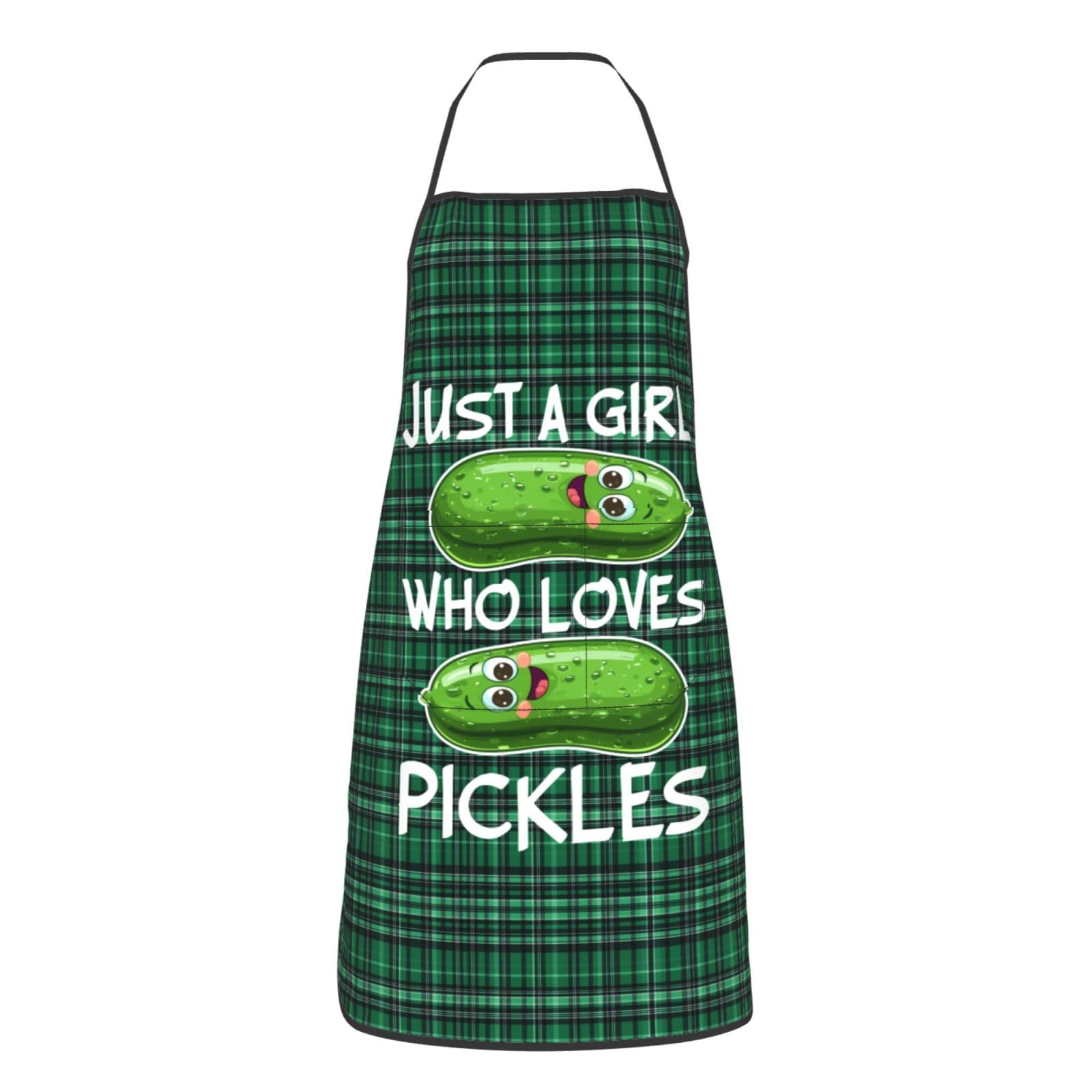 nopicsn Just A Girl Who Loves Pickles Apron for cooking with Pockets Women Men Kitchen Chef Funny Aprons