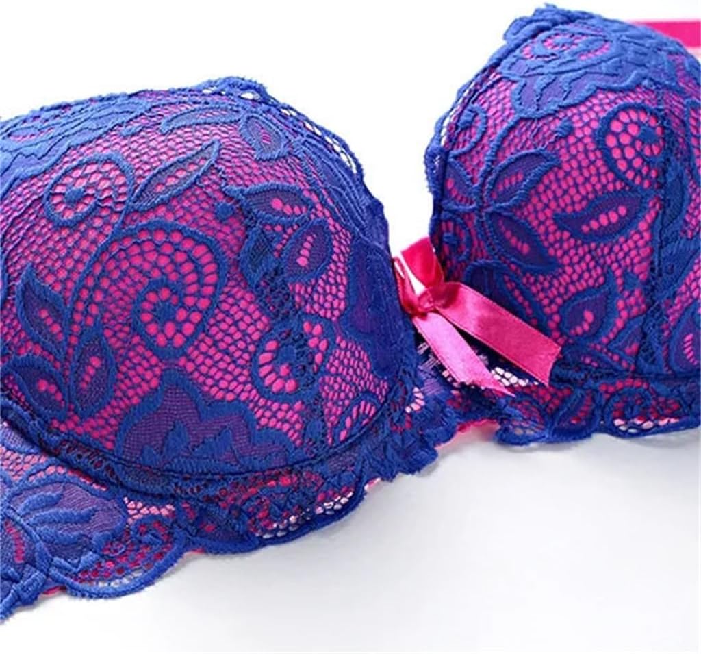 Sexy Thin Cups Lace Colour Matching Set Styling Push Up Bra for Women's Jockstrap