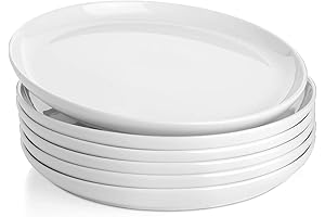 Sweese Porcelain White Dinner Plates - Modern Round Dinnerware Set of 6