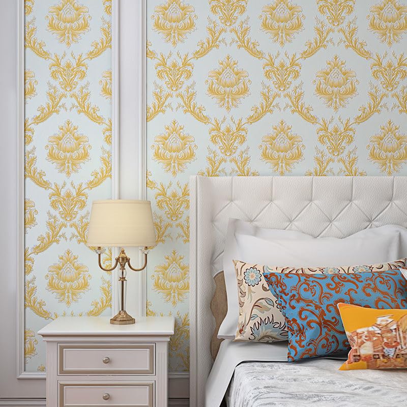 Image of Damask Design Wallpaper | Elegant and Timeless Wall Decor with Textured Finish | Peel-and-Stick and Traditional Options for Living Rooms, Offices, and Accent Walls (White Gold-200 x 45 cm - 9 sqft)