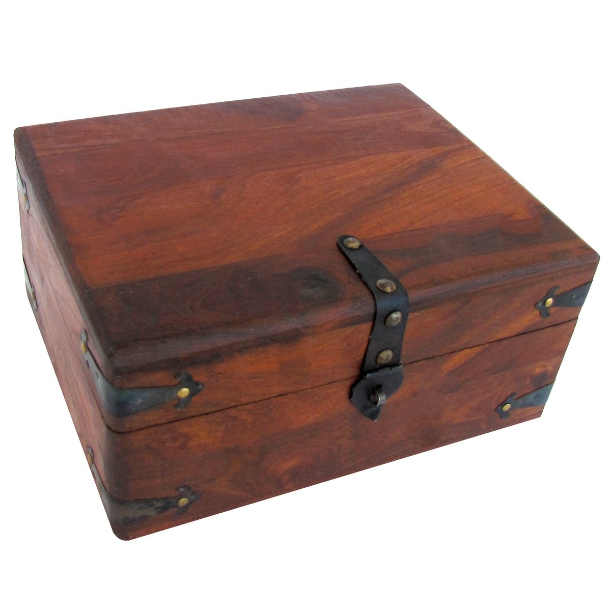 Treasure Gurus Antique Style Wood Writing Travel Document Case Inkwell Storage Box