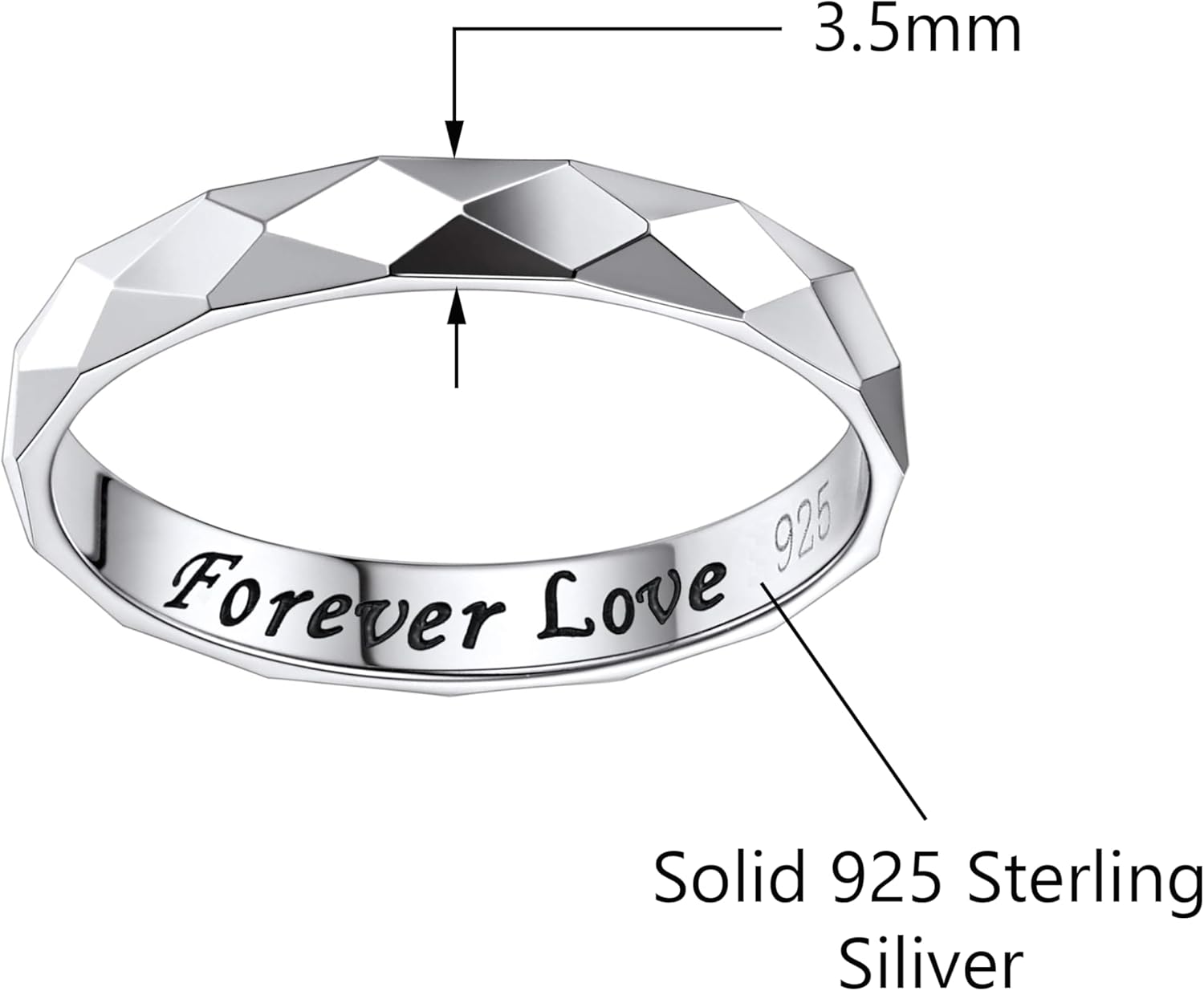 Savlano 925 Sterling Silver 3.5MM Forever Love Faceted Wedding Band Ring for Women. Comes in 5-10 Sizes with Gift Box - Made in Italy