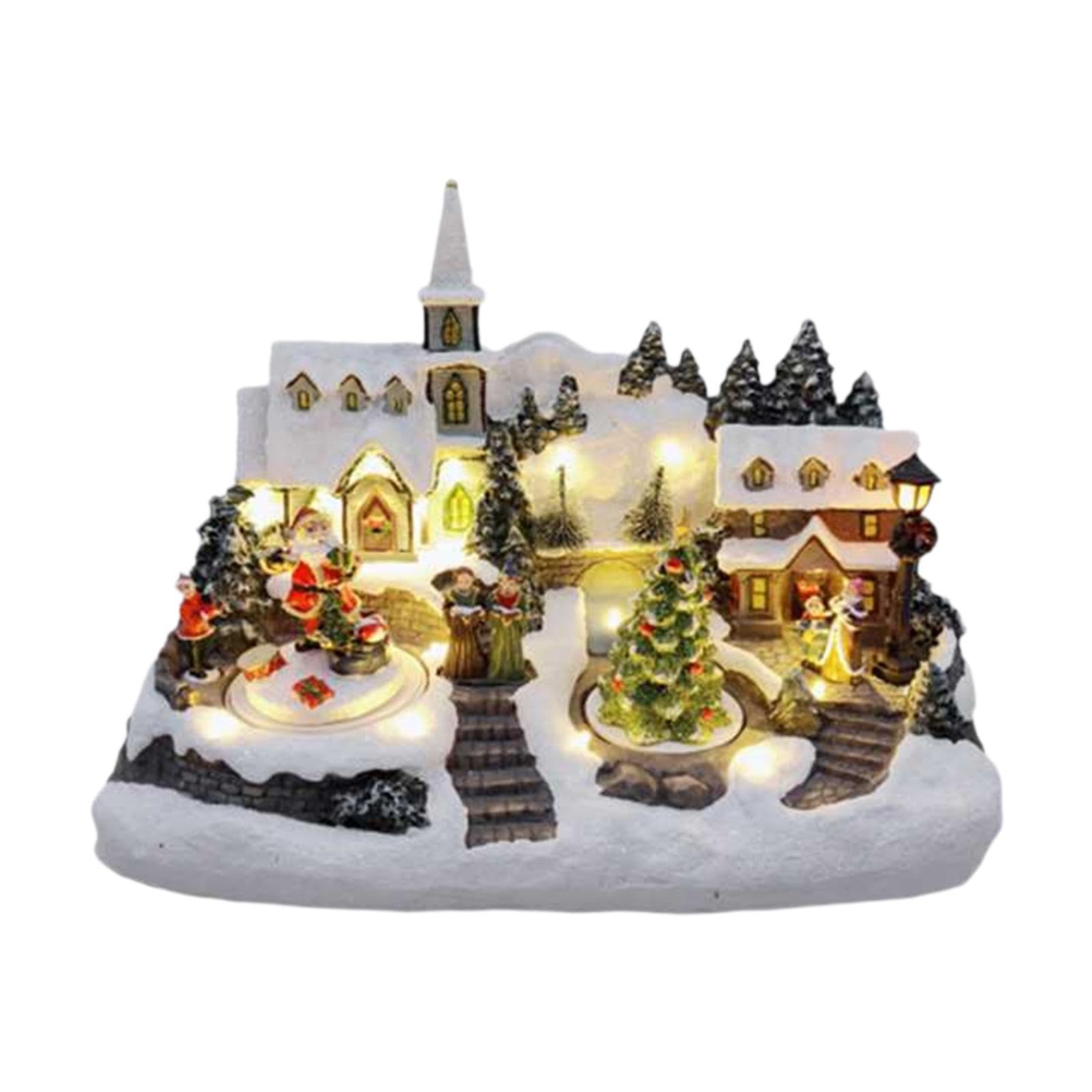 F Fityle Casette musicali natalizie da collezione, micro paesaggio, regalo con luci, decorazioni natalizie musicali per feste, mobiletto per camera da letto