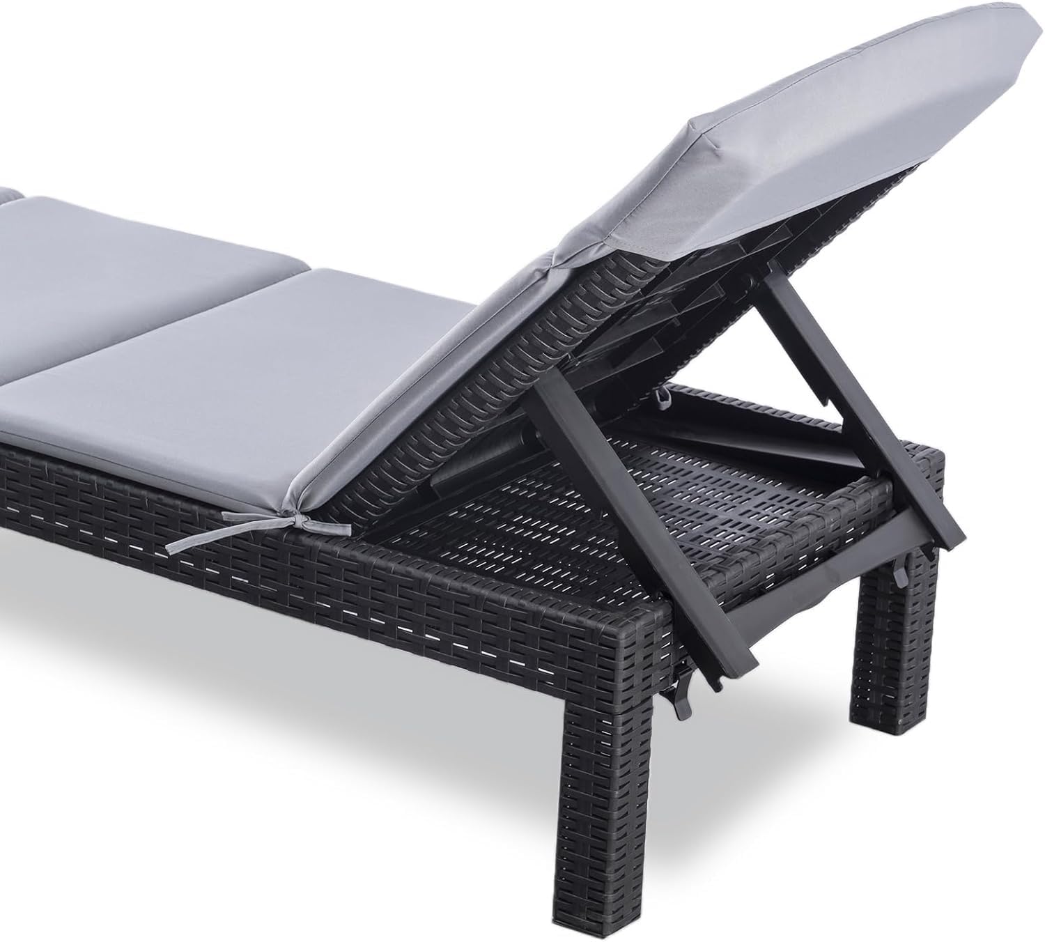 BOLLI Bain de Soleil, Chaise Longue Jardin Exterieur, Résine Imitation rotin tressé, Coussin Confort Inclus, Dossier réglable, Gris Sparkle