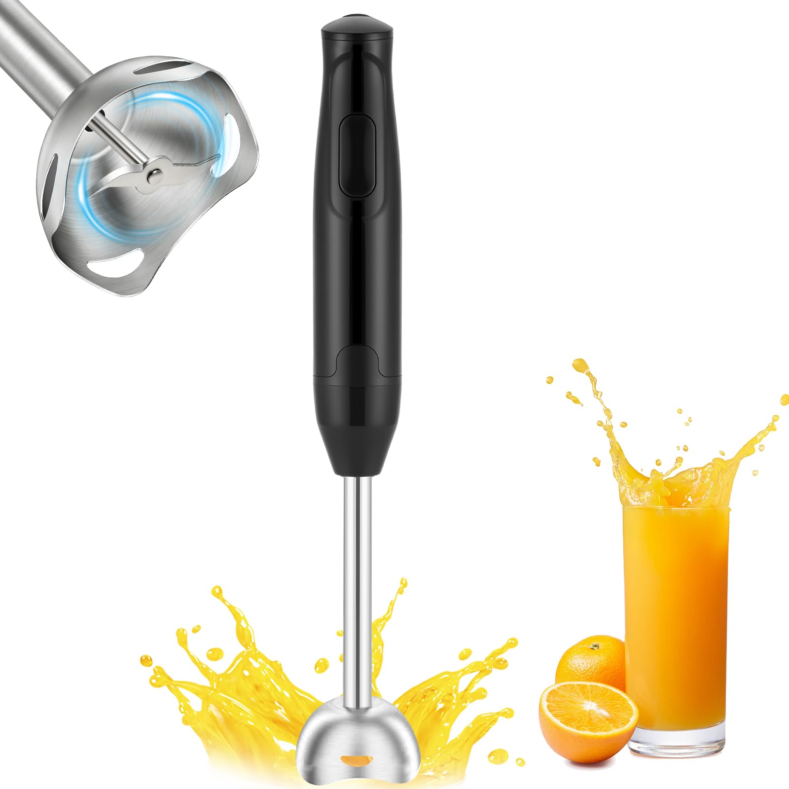 AXFEE Stabmixer, 400W Pürierstab Edelstahl, Stabmixer Elektrischer, Purierstabmixer, Pürierstab für Küche, Elektrische Hand Blender für Babynahrung, Salate, Sauce, Püree, Suppen＆Smoothies -Schwarz
