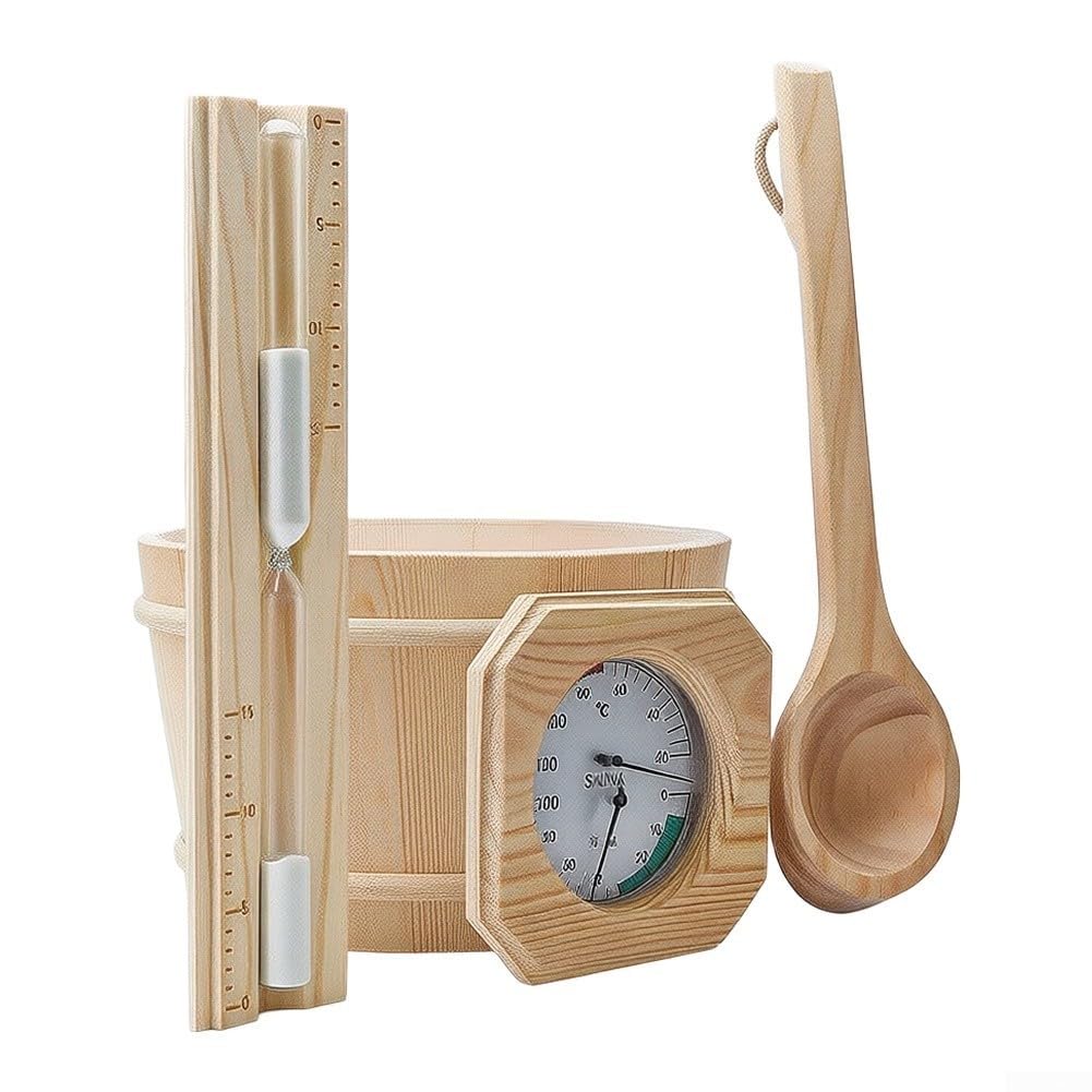 Juego de cubos de sauna de madera de pino 4L con cucharón (rosa)