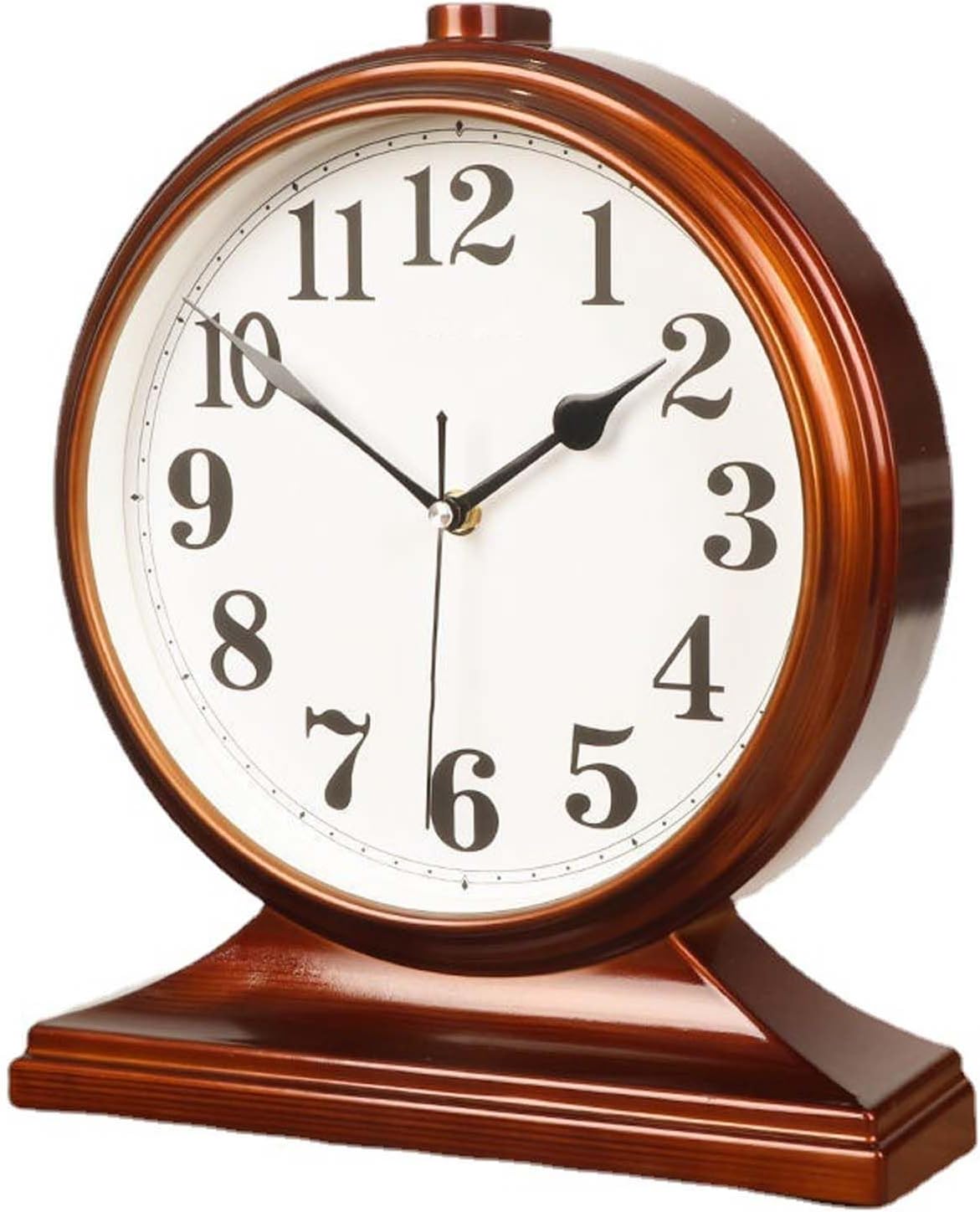 Mantel Clock Silent Non-Ticking Vintage Art Deco Tabletop Clock Battery Operated with Wooden Base Desktop Vintage Clock for Living Room Decor Office Home Gift (B)