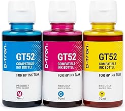 Refill Multicolor Dye Ink for HP GT51 GT52 Compatible for HP Ink Tank 115, 310, 315, 319, 410, 415, 416, 419, 455, 500, 515, 530, 615, GT 5810, GT 5811, GT 5820 (Cyan/Yellow/Magenta(70ml Each))