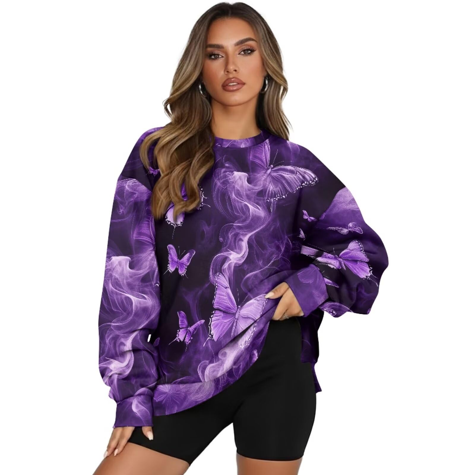 WELLFLYHOM Graphic Sweatshirts for Women Oversized Pullover Hoodies Long Sleeve Loose Top Crewneck Lightweight Sweat Shirt