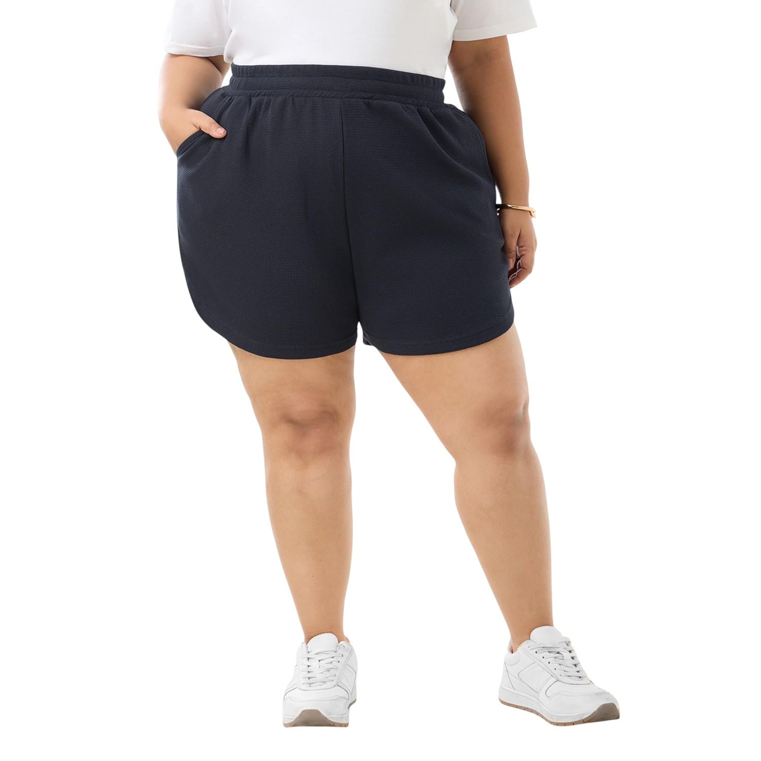 Women Plus Size Hot Pant with Pockets - Navy Blue