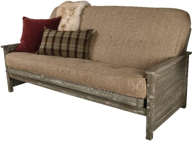 Kodiak Furniture Lexington Futón en gris desgastado con colchón marrón humo de madera