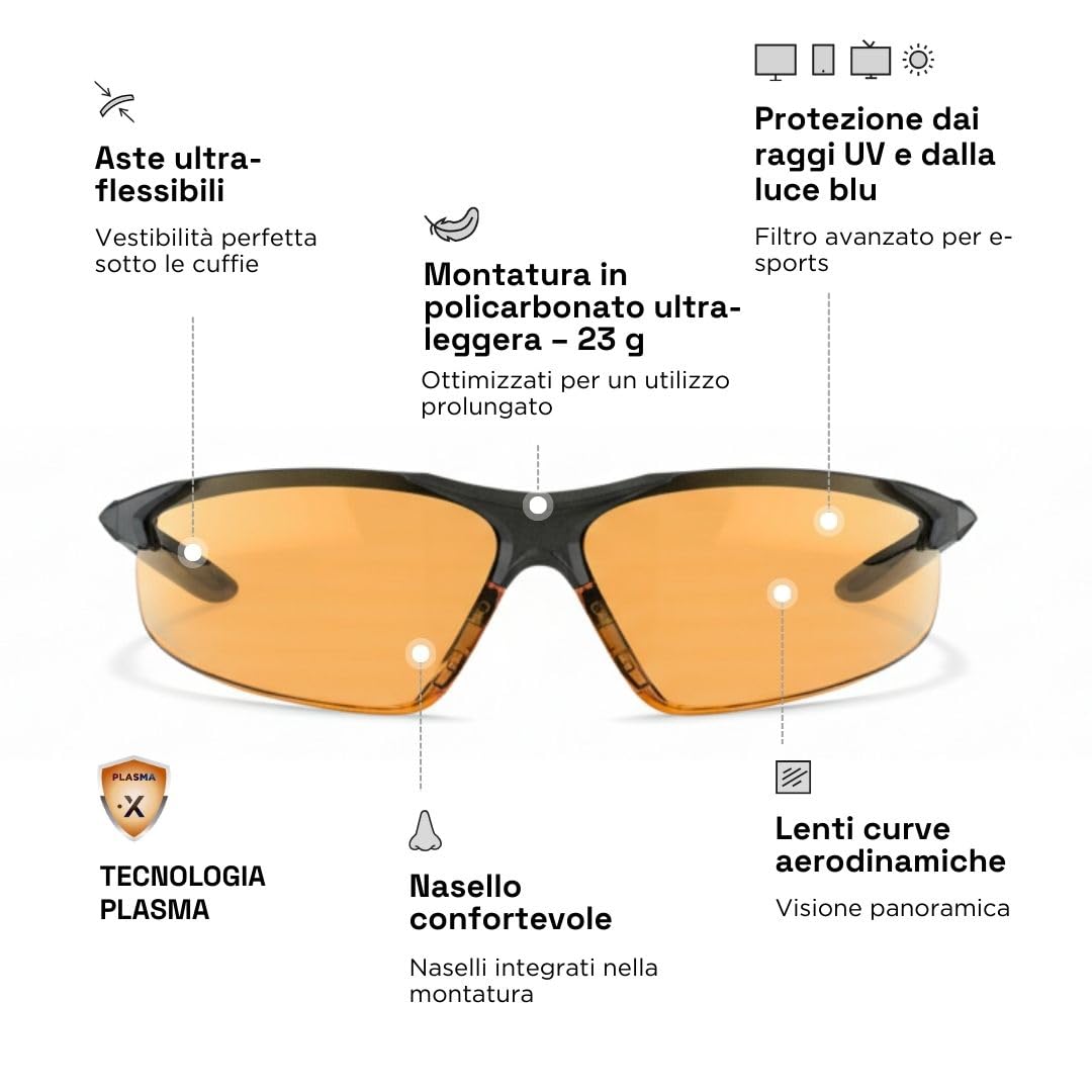 Horus X - Occhiali Anti Luce Blu Gaming eSport – Occhiali Luce Blu Uomo Donna