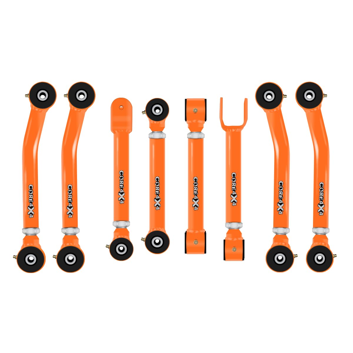 CORE 4X4-8pc Cruise Series Adjustable Control Arm Kit - Compatible with Jeep Wrangler TJ 97-06 - Jeep Wrangler LJ 04-06 (Orange)
