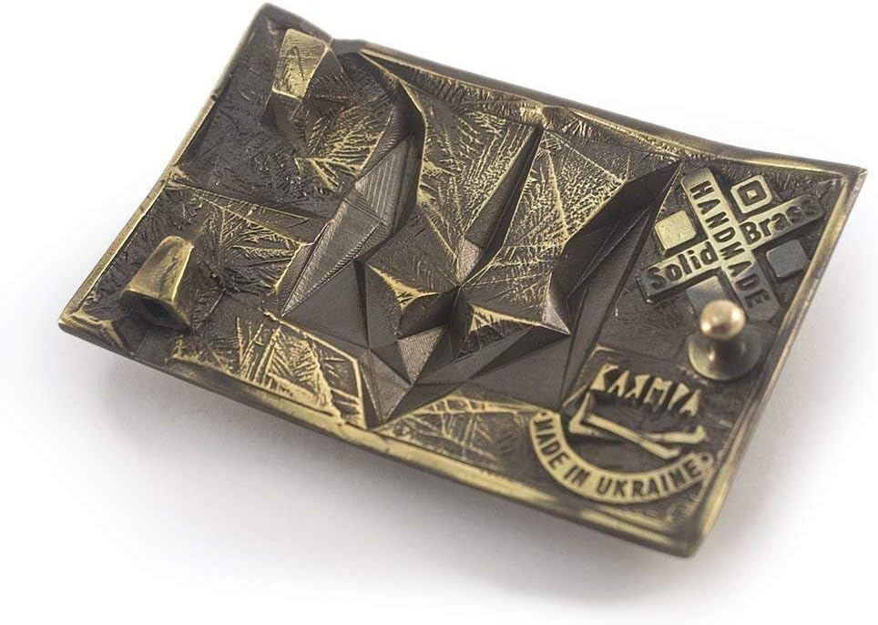 Belt buckle Ice and Fire, Handmade art Ukrainian trident low poly geometric solid brass belt buckle