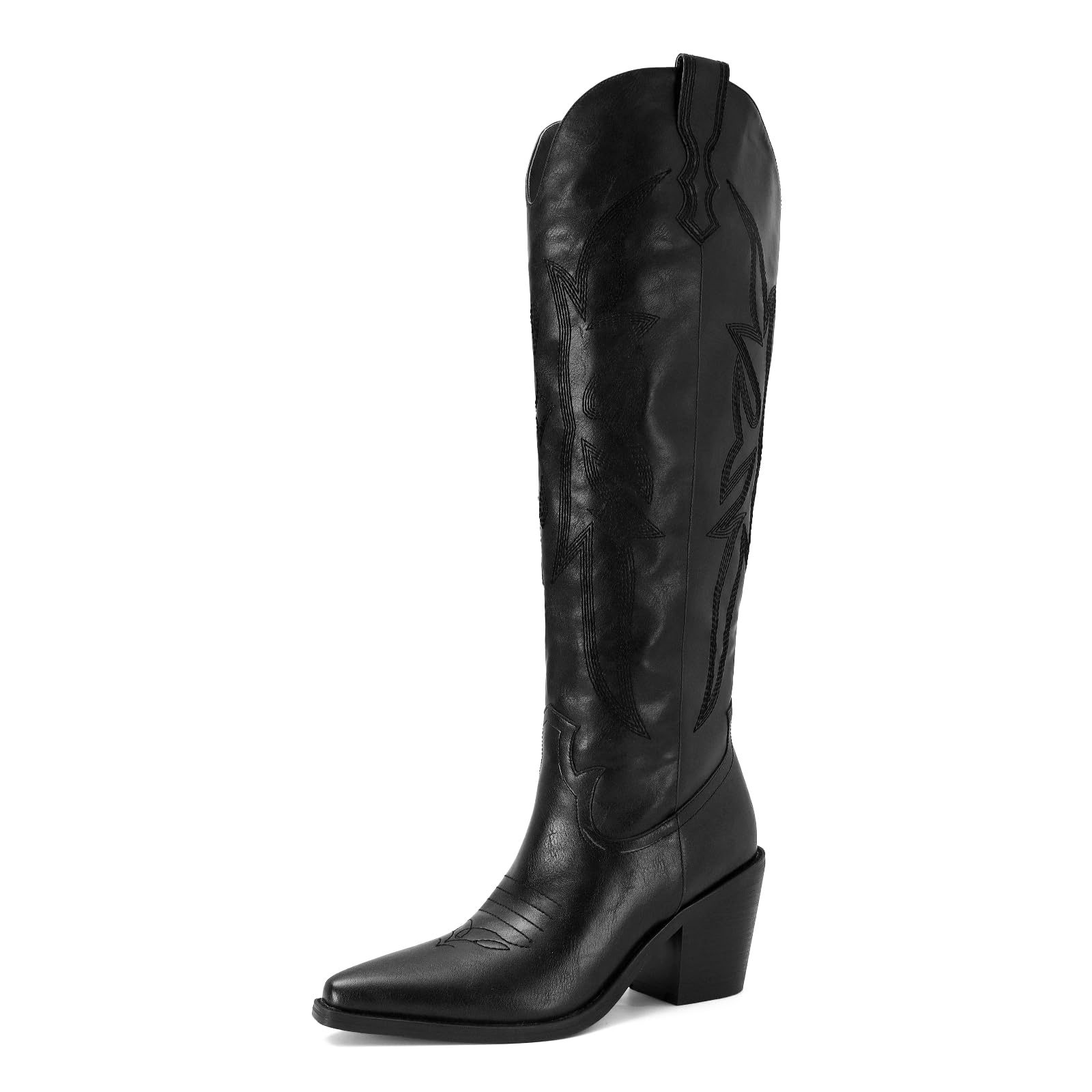 SOVANYOU Cowgirl Boots Knee High Cowboy Boots for Women Classic Embroidered Pull-On Western Boot Pointed Toe Block Heel