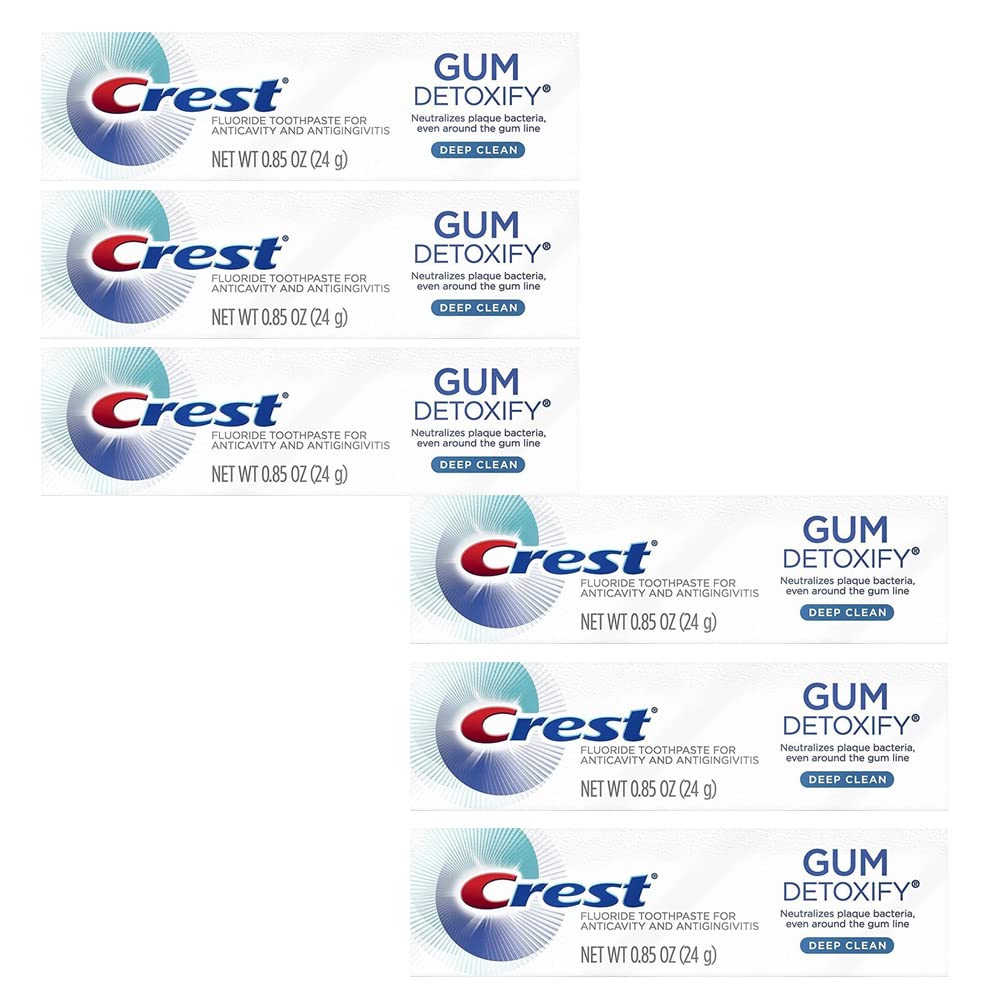 CrestGum Detoxify Toothpaste, Deep Clean, Travel Size, 0.85 oz (24g)-Pack of 6