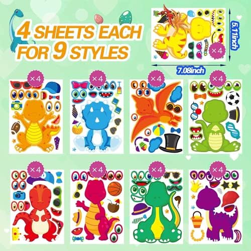 36 Sheets Make a Dinosaur Stickers Dinosaur Party Favors Make Your Own Dinosaur Sticker Cute Make a Face Dinosaur Stickers for Kids DIY Project Dino Theme Birthday Party Favor 2 61b1 QFN76L. AC