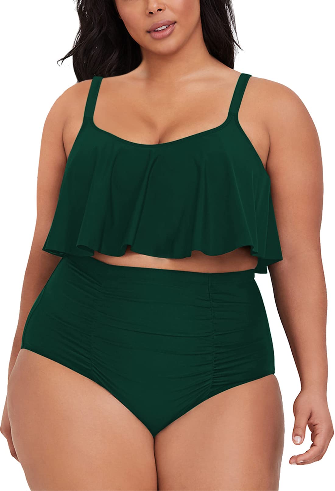 SovoyonteeWomen's 2 Piece Plus Size High Waisted Swimsuit Bathing Suit