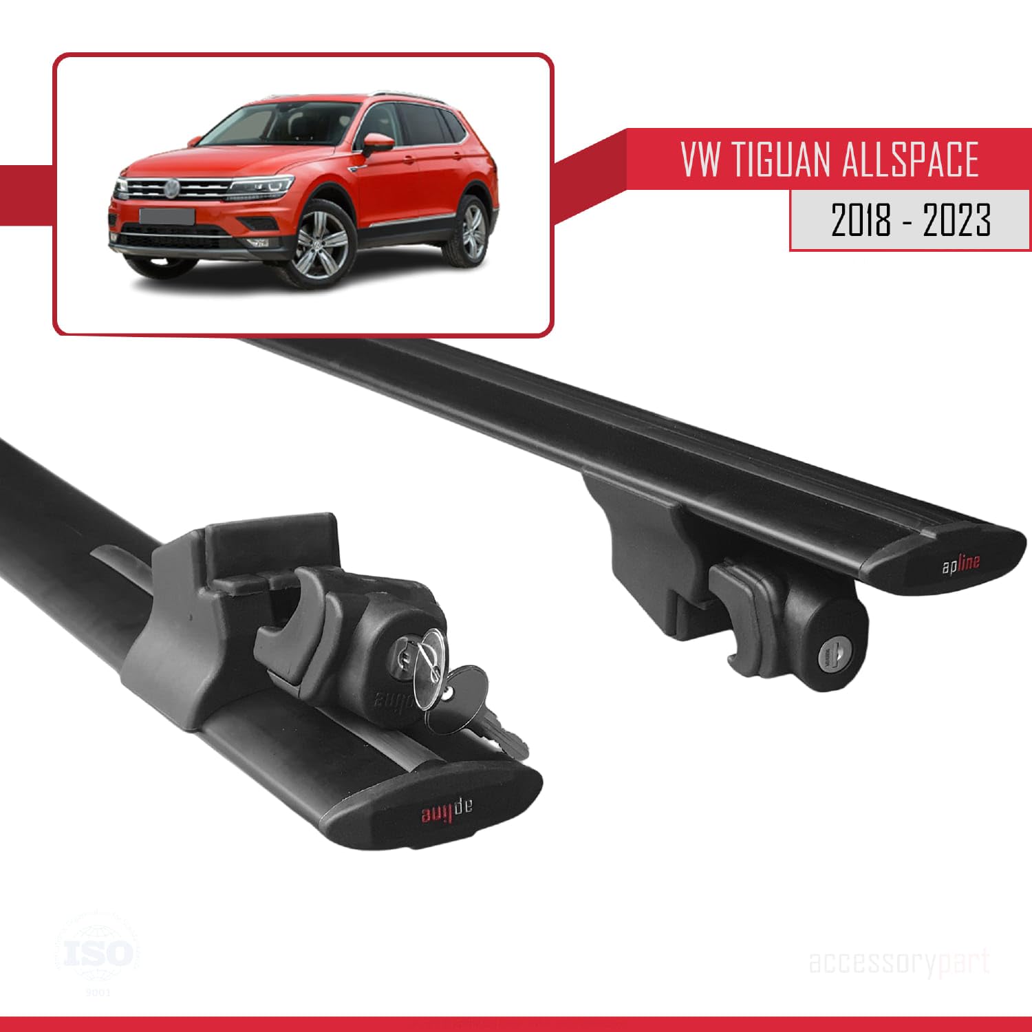 TURTLE Dachträger Für VW Tiguan Allspace - Air2 System Schwarz | 2018-2023 Modelle | Bis 75kg Belastung