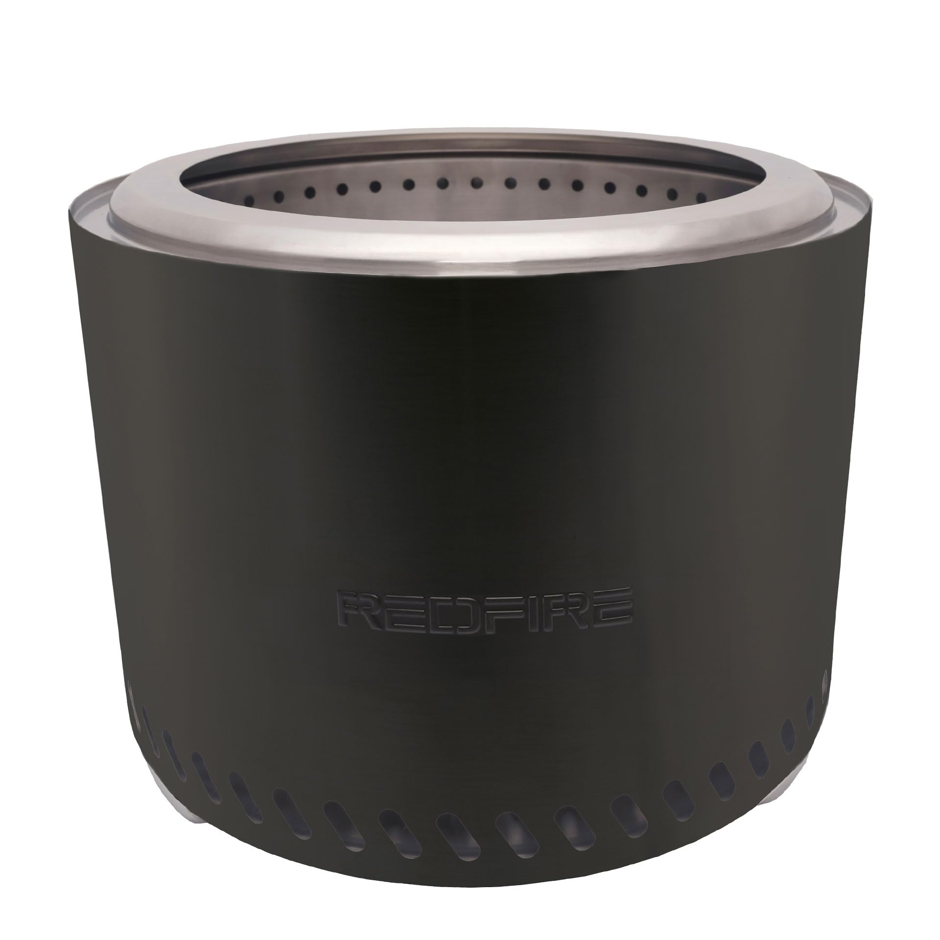 REDFIRE Feuerkorb Volcano Extra Large, schwarz pulverbeschichtet - XL Feuertonne Edelstahl für Holz und Pellets - raucharme Feuerschalen für den Garten, Terrassenofen, extra Asche-Auffangschale