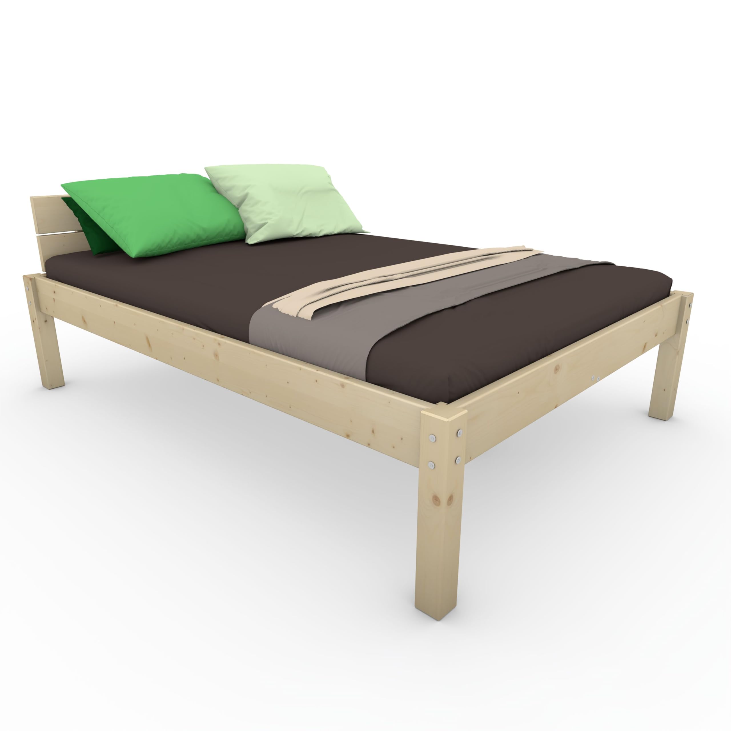TUGA - Holztech Naturprodukt MASSIVHOLZBETT DAYBETT MASSIV Holz Bett HOLZBETT FSC 300Kg 100 x 220cm unbehandelt EXTRA HÖHE 58cm