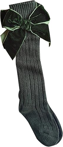 Miniatura 4 de Kayotuas Calcetines altos hasta la rodilla con lazos, calcetines de uniforme con volantes de tubo largo, calcetines de punto acanalado para bebés y
