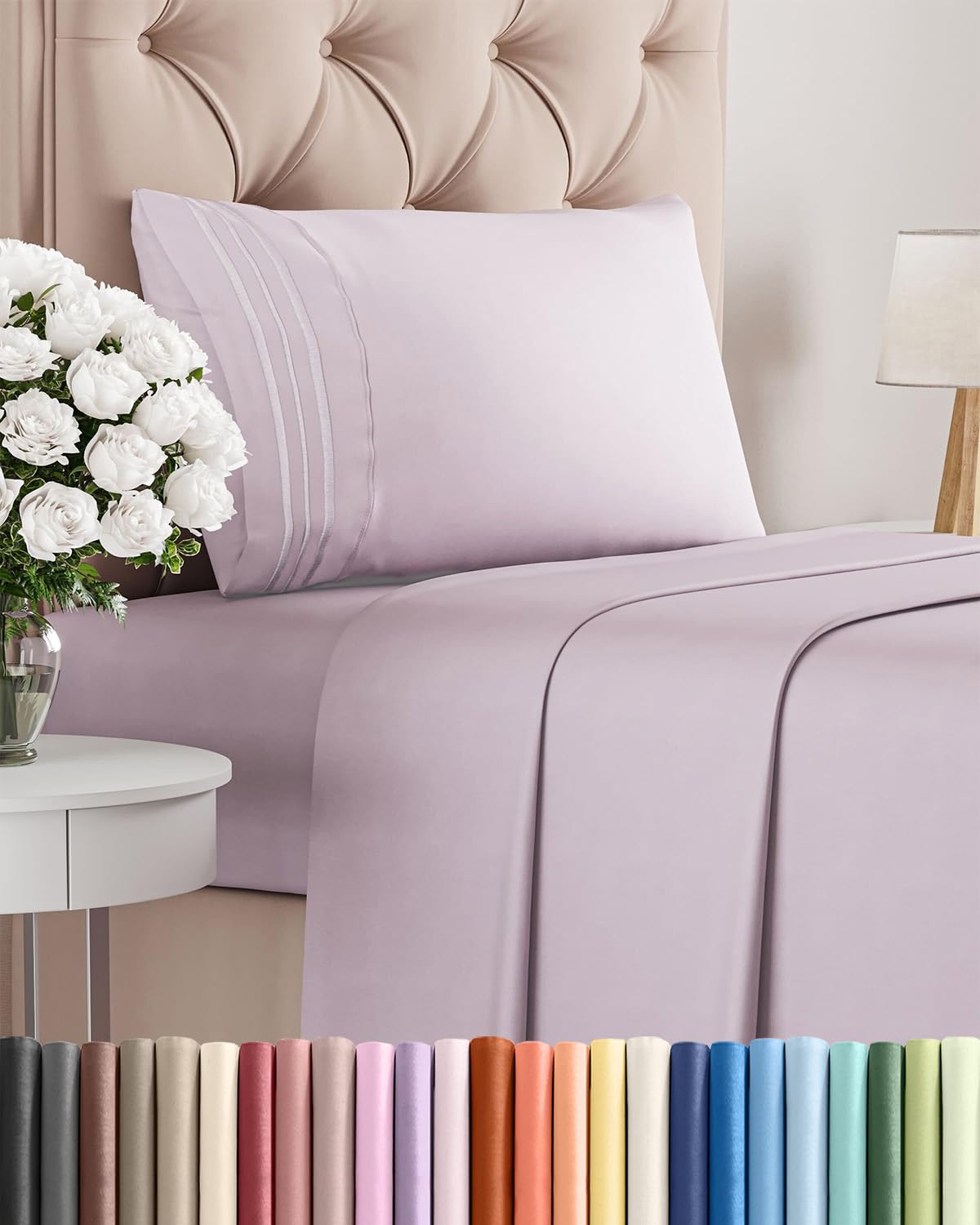 Twin Size 3 Piece Sheet Set - Comfy Breathable & Cooling Bed Sheets Set - Hotel Luxury Bedding for Women, Men, Kids, Teens, Boys & Girls - Deep Pockets, Soft, Wrinkle Free - Oeko-Tex - Light Lavender