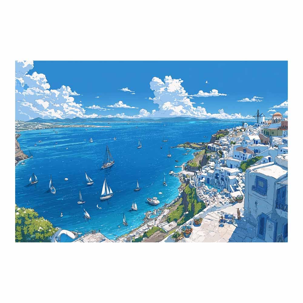 DMZPKZB Natural Landscape Wall Decor Santorini Coastsal Art Beautiful scenery Painting, Modern Artwork,for Living Room,Bedroom,Office Bathroom,Dining(Multicolor)-70x100cm Unframed
