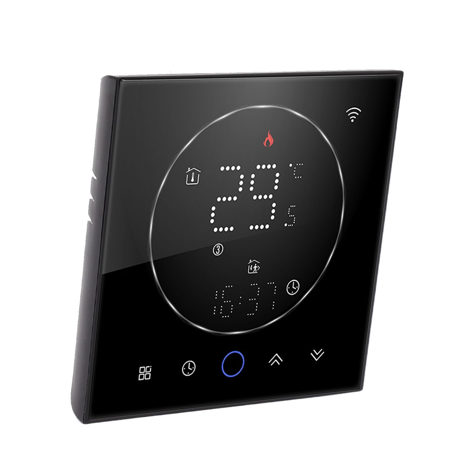 Thermostat Intelligent, Commande Vocale AC95~240V, PC et ABS, Thermostat de Maison Intelligente Programmable IP20 pour Bureau (Black)