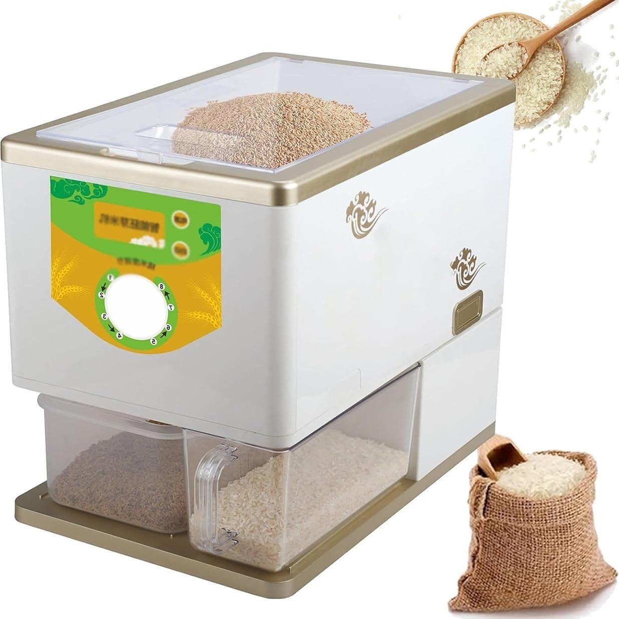 Automatic Wheat Cereals Peeling Sheller 8 Gear Huller, Rice Husker Sheller Grinder, Electric Rice Milling Hulling Machine for Light Brown Rice, Germ Rice, Lightly Milled Rice