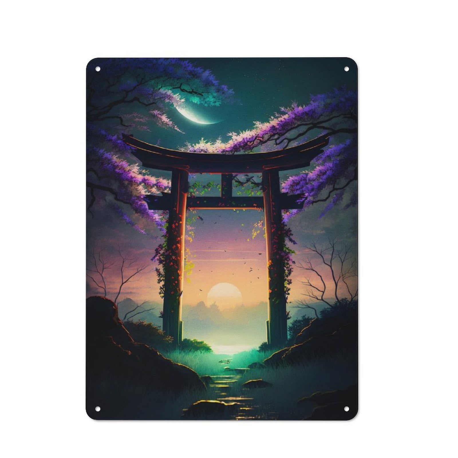 Junmoney Sunset Torii Gate Metal Plaque 40X30cm With For Workshop Wall, Retro Decor, A New Home Gift For Collectors Of Metal Signs