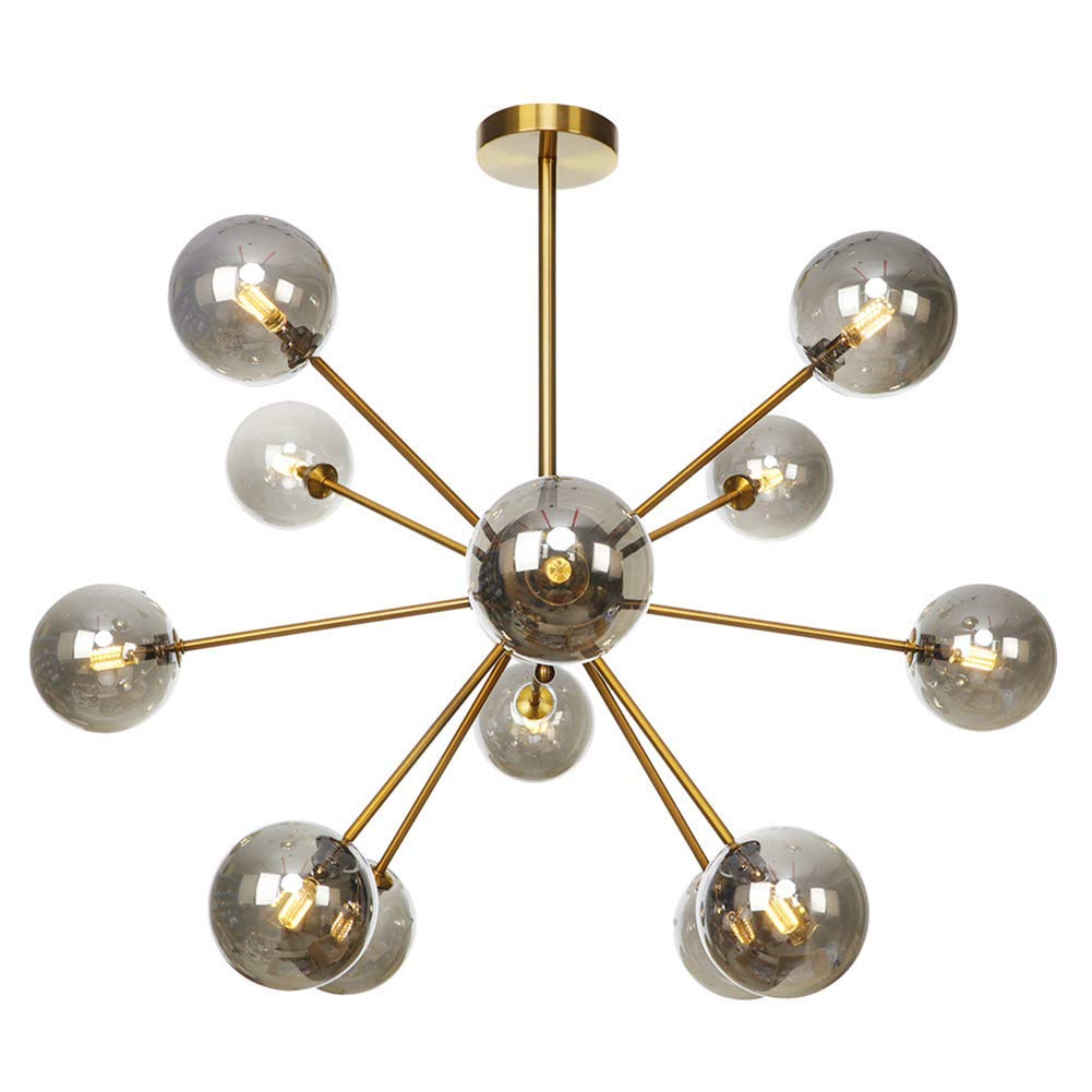 NZDY Mid Century Glass Ball Bubble Sputnik Chandelier, Creative 12 Branch Pendant Light Starburst Chandelier G4 Metal Semi-Flush Mount Hanging Ceiling Light for Hallway Bedroom Living Room Kitchen,Sm