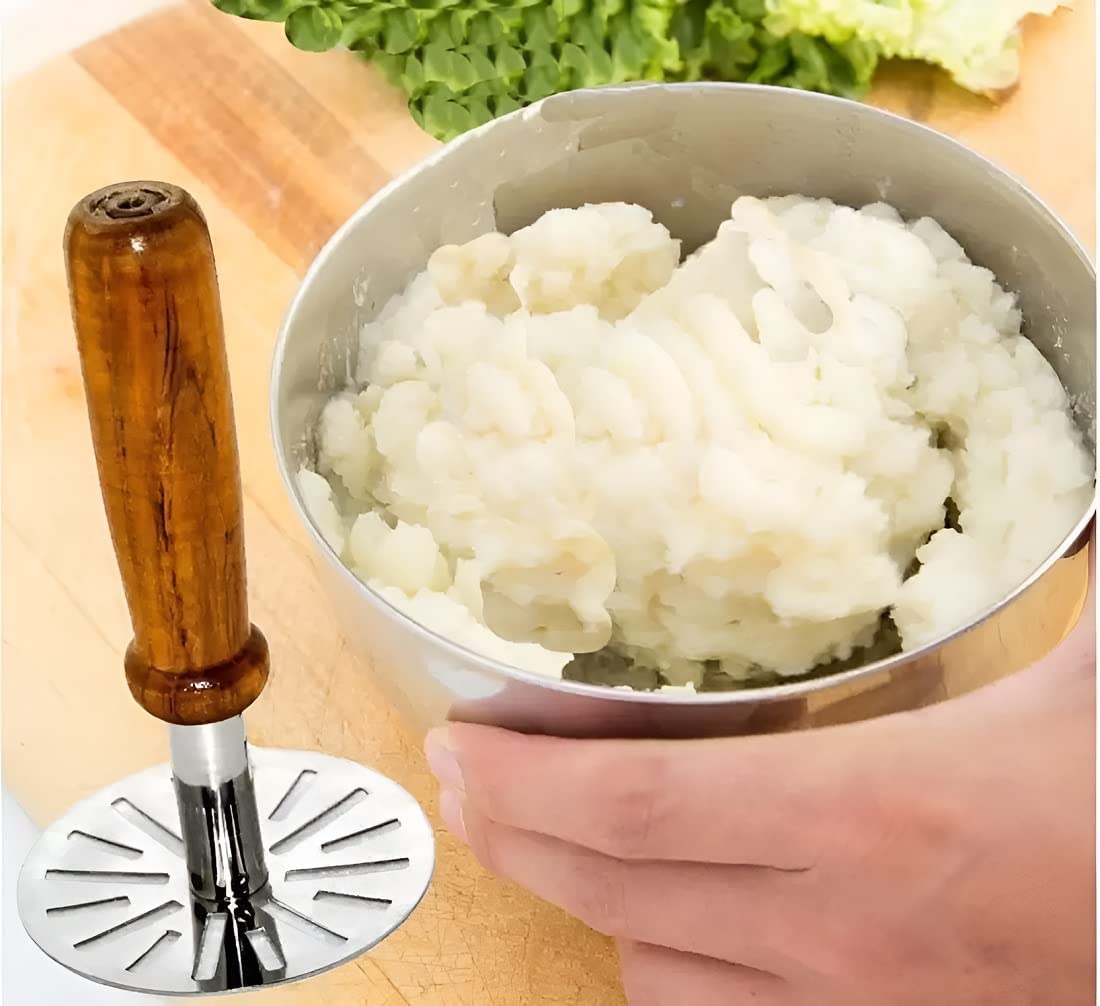 DeoDap Kitchen Stainless Steel Potato Masher, Pav Bhaji Masher with Wooden Handle - Image 9 thumbnail