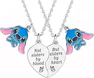 2Pcs Sister Necklace Sister Gifts from Sister Friendship Gifts Ohana Necklace for 2 Best Friends Stitch Necklace Friendship Jewelry Set Ohana Jewelry Gifts for Girls Women Stitch Lover Gifts