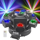Moving Head DJ Lights, Rualin 150W LED Stage Light 4 in 1 with RGBW 6 Arms Beam, Bee-Eye Light, Red Green Starry and White Amber Strobe, Remote & DMX Control for Disco Club Party DJ Stage Lighting