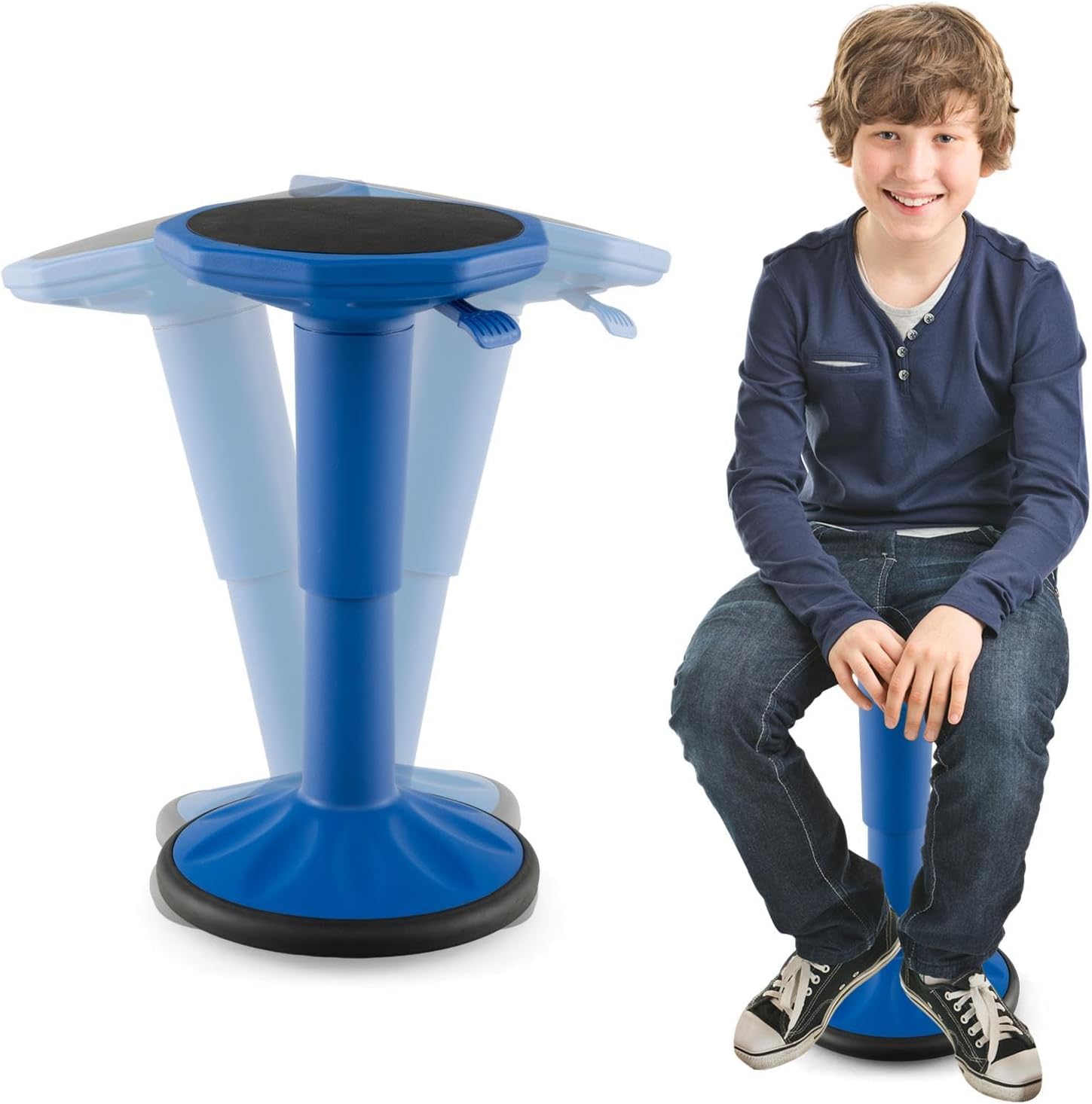 Kids Adjustable Wobble Stool, 24” Active Learning Classroom Seat, Non-Skid Wiggle Chairs Improve Posture, Focus & Help ADHD/ADD, Flexible Student Wobble Stool for Classroom Seating (Blue)