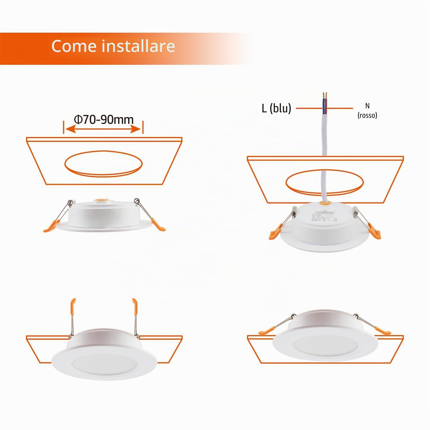 DA LIGHT Faretto LED da incasso 230 V piatti 5 W Set di 10 luci LED da incasso per bagno, soggiorno, cucina, camera da letto