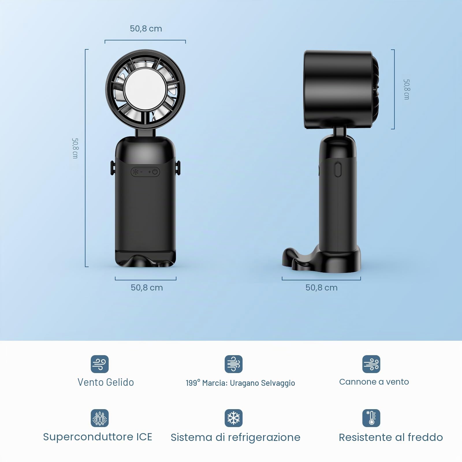 Mini Ventilatore Portatile Turbo Con Batteria 3600mAh, Ricarica USB-C, 5 Velocità E Angolo Regolabile 90° - Ideale Per Viaggi E Ufficio - 2