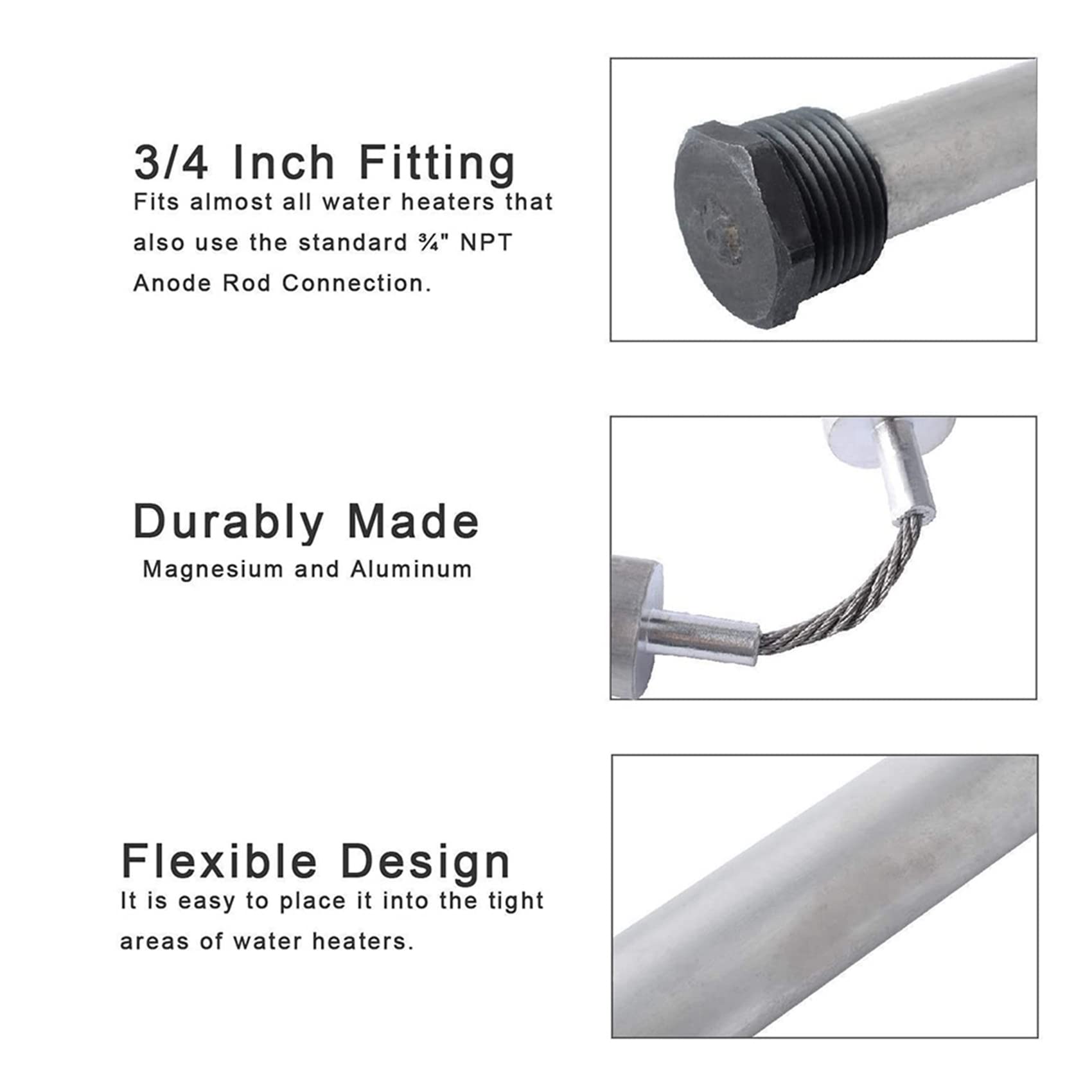 Speesy 2 x RV calentador de agua Magnesio - Anodo Flexible Rod 3/4 NPT correa roscada hexagonal herramienta calentador de agua ánodo magnesio varilla