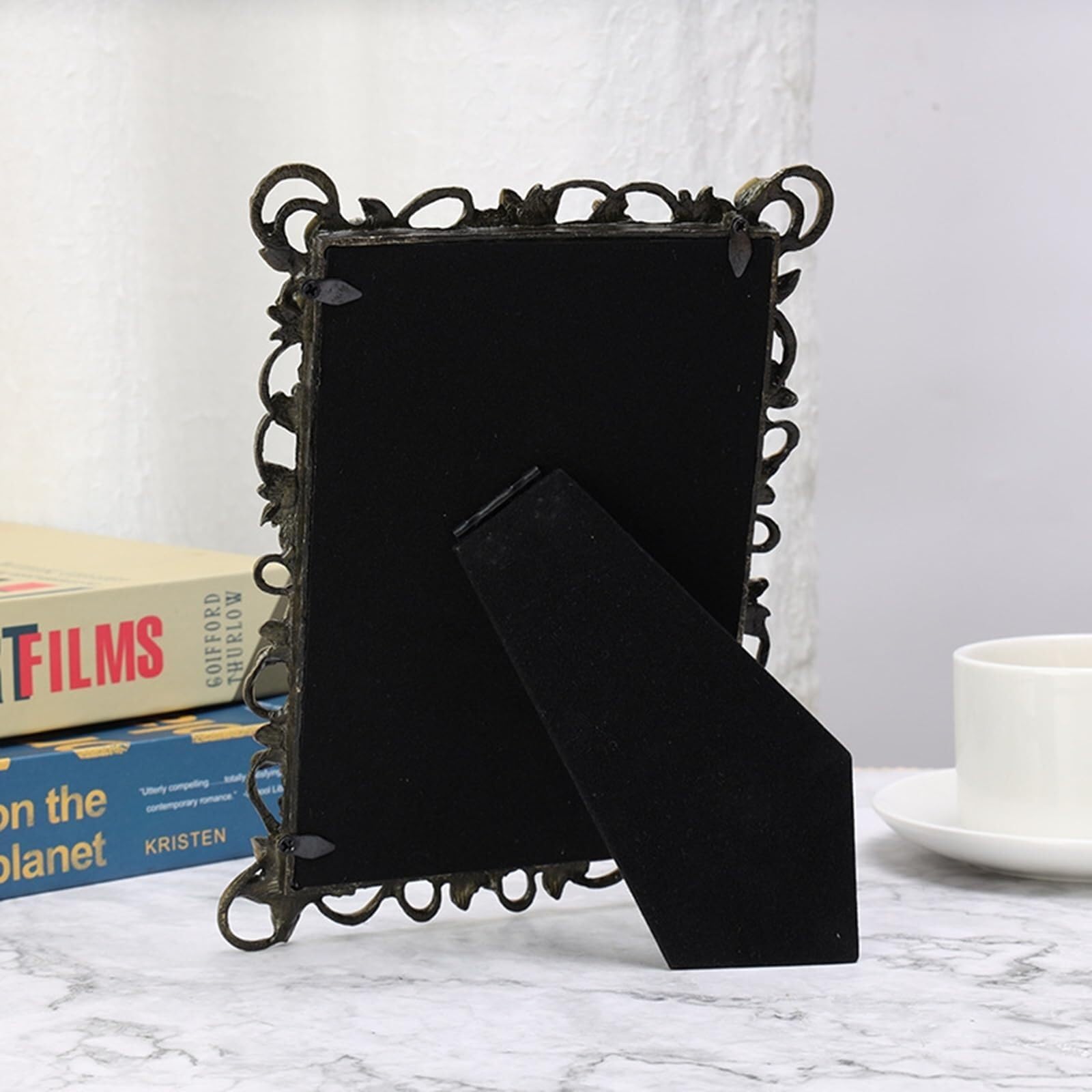 Unikalna ramka na zdjęcia 5 x 7 cm, metalowa ramka na zdjęcia w stylu vintage, zdjęcie kwiatowe w stylu retro, prostokątny, pionowy blat, prezenty do gospodarstwa domowego (15 x