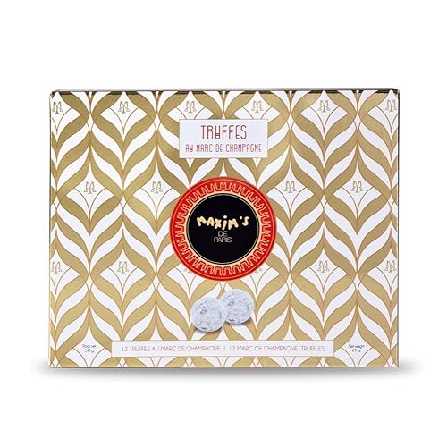 Maxim's de Paris Chocolate francés importado fino | Caja de cartón con 12 trufas Marc du Champagne | Chocolates de Francia
