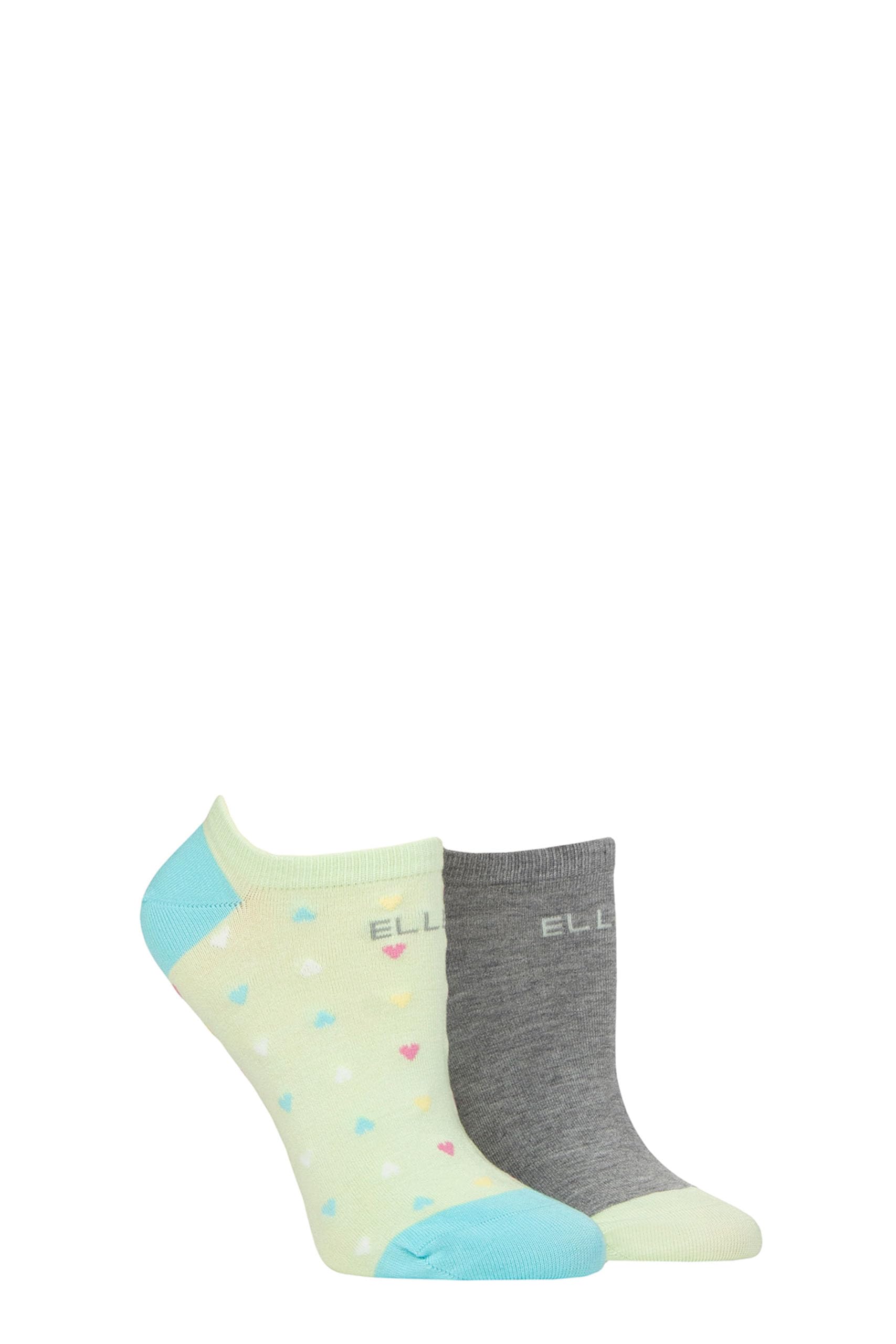 ELLE Ladies No Show Socks -Plain Patterned and Striped Soft Breathable Bamboo Material in a Multipack of 2 Size 4-8 (UK, Numeric, 4, 8, Regular, Regular, Keylime Pie Patterned)