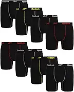 Reebok Mens Boxer Briefs - 8 Pack 6'' Inseam Soft Stretch Performance Mens Underwear Athletic Boxer Briefs with Contour Pouch
