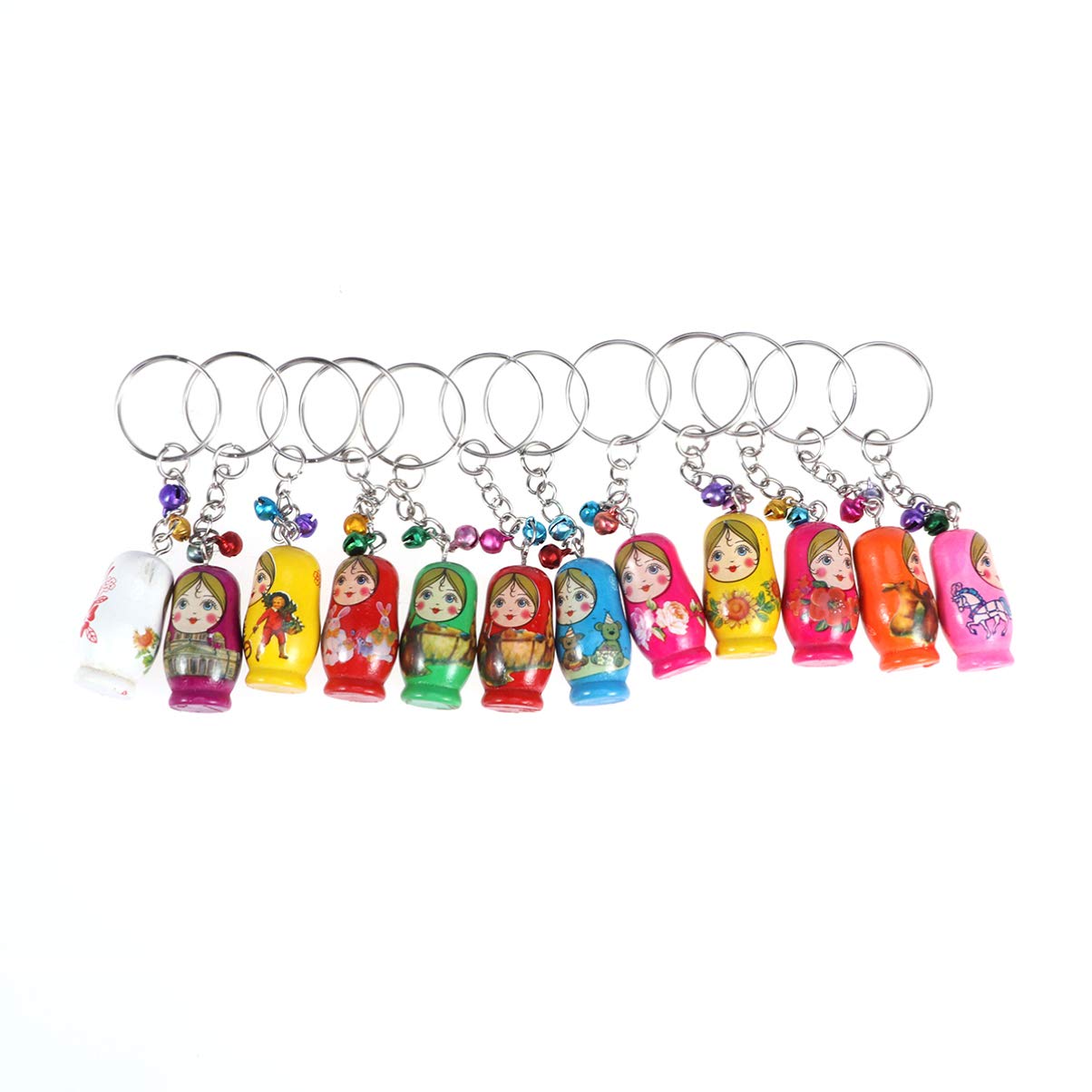 SUPVOX 12pcs Portachiavi Bambola di nidificazione Creativa Portachiavi Bambole Russe in Legno con Campana 3 4 x 1 7 x 1 7 cm Bambole Russe in Legno (Modello Casuale)