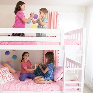 Max & Lily Bunk Bed Twin over Twin, Solid Wood Bunk Bed Frame with Ladder for Kids, 14 Safety Guardrails, Easy Assembly, No Box Spring Needed, White