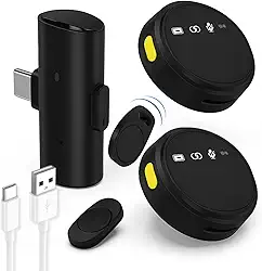Microfone de Lapela Sem Fio Compativel com Todos Android Tipo C e apartir do iPhone 15/16 e Notebook | 2 Microfones com Clipe Magnético, Captação Inteligente, Ideal para Vídeos, Reuniões, Podcasts etc