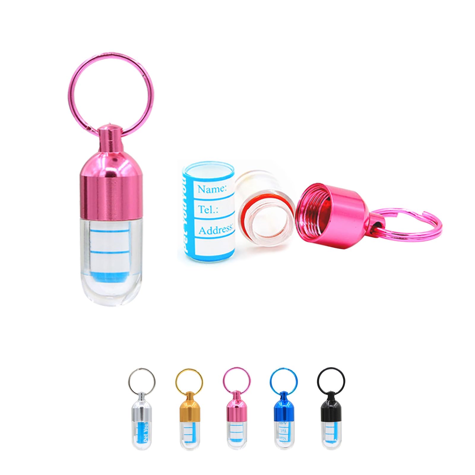 Petyouyou 2 Pcs Pet ID Tags,Tag Barrel Tube with Address Name Label,Anti -Lost Dog Cat ID Tag for Collar of Dog Cat (Pink)