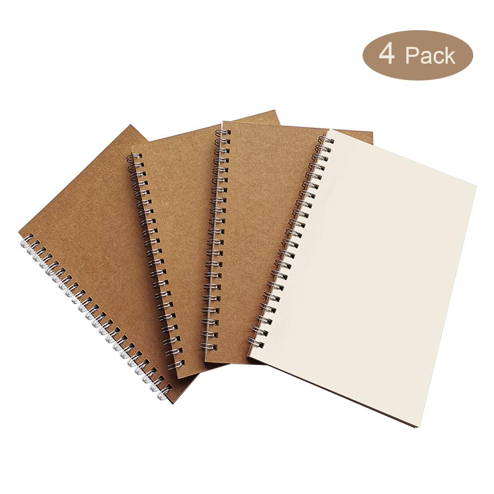 Blank Spiral Notebook Soft Cover Journal,Unlined Sketch Book Pad (4 pack)