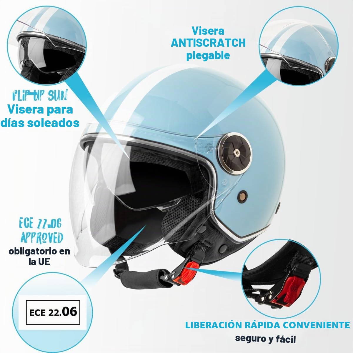 VINZ Arenas Casco Jet con Doble Visera | Casco Scooter & Moto & Ciclomotor | con Visera Solar & con Rayas | ECE 22.06 Homologado | En Tamaño XS - XXL | para Hombre y Mujer